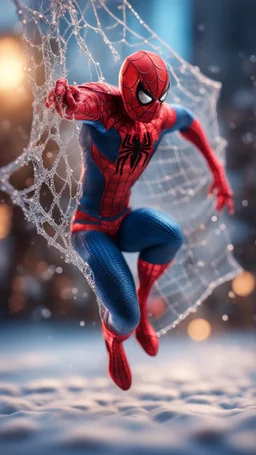 spider man pimp caught frozen in net, bokeh like f/0.8, tilt-shift lens 8k, high detail, smooth render, down-light, unreal engine, prize winning