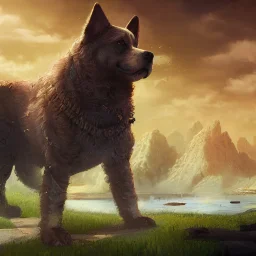 dog, soft, big, dog wearing shoes, detailed matte painting, deep color, fantastical, intricate detail, splash screen, complementary colors, fantasy concept art, 8k resolution trending on Artstation Unreal Engine 5, no-signature, no-watermark