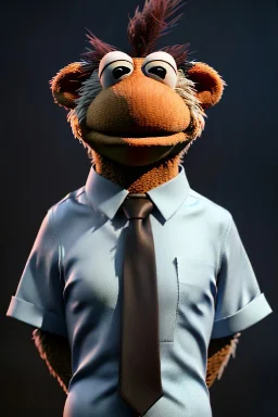 Realistic image, hybrid formed by muppet head and human body, Shirt and tie, concept art, smooth, unreal engine 5, god lights, ray tracing, RTX, lumen lighting, ultra detail, volumetric lighting, 3d, finely drawn, high definition, 4k.