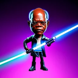 Totally Bald Samuel jackson purpleGlow jedi bobblehead holding a lightsaber and boots,