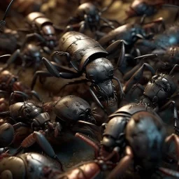 horror, infested, swarming mechanical insects, bugs, cockroaches, flies, spiders, ticks, parasites screaming person, pain, decay