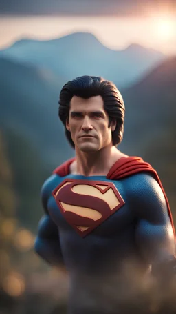 portrait of Superman with elvis wig as Vampire walrus in carpathians montains sun set ,bokeh like f/0.8, tilt-shift lens 8k, high detail, smooth render, down-light, unreal engine, prize winning