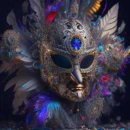 Mask of power. sly expression. digital airbrush, backlighting, chiaroscuro, intricate details, 3d render, lens flare, venetian mask, plague doctor, filigree, feathers, gemstones, flowers, disco ball, hidden meanings, occult, esotheric, lego bionicle, by paul rubens.4k, full detail, high resolution, digital art, anime