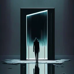 Stuck in this void place... the image Within the mirror, "X-RAY MIRROR", dark sci-fi fantasy, minimalism, mirrorcore, artistic, surreal, sinister, profound, dramatic, vaporwave illustration