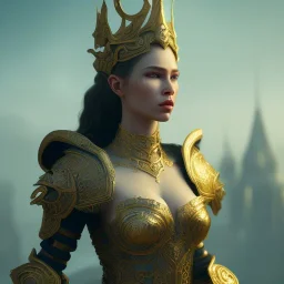 badass female queen of war, beautiful figure, wearing form fitting armor, sharp focus ,macro lens, intricate filigree metal design, mythpunk, medievelpunk, full body portrait, cinematic, dramatic lighting, unreal engine 5, 8k, hyper realistic. Volumetric lighting. Light halation, unreal engine 5 hyper elegant,hyperphotorealistic, epic composition,bokeh, cinematic