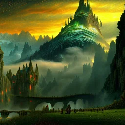 Epic Drawing of mordor scenery with dragons of The Hobbit estilo Van Gogh 4k