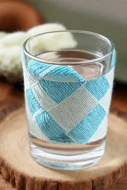 Glass of water in woollen patchwork