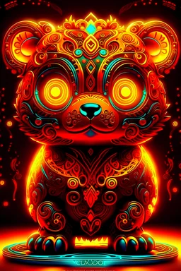 Cute and cute mystical animal, in the style of dark amber, very detailed, 8k, by Megan Duncanson, hyper detailed, full neon color, sunlight, symmetrical, Super cute, trending on artstation