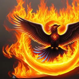 a phoenix with one wing made of water and the other wing made of fire, phoenix bird, realistic, intricately detailed