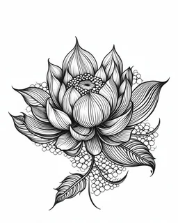 realistic lotus flower tattoo idea, line art, background, vector, svg, black outline on white background, leave plenty of white space beetween lines for coloring, tattoo style, tattoo idea,full body, minimalist