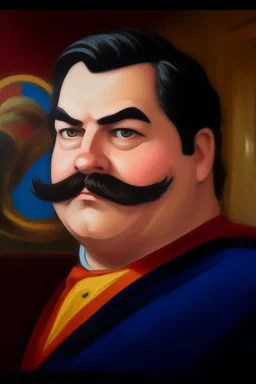 Fat Superman mustache at the casino oil canvas.