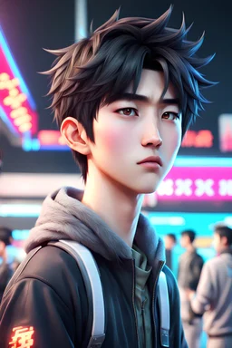 2 cute Asian guy, Anime gamer boy, 20 years old, model looks, black eyes, beautiful, handsome, Wednesday Adam in 8k anime cgi drawing style, Adam family them, neon effect, close picture, highly detailed, high details, detailed portrait, masterpiece, ultra detailed, ultra quality, side view, standing at the airport in China, full length