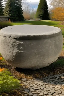 Large gray worn millstone