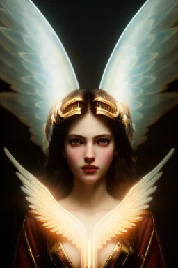 Angelic character, angelic wings on back, halo, luminous, war paint, waist up portrait, intricate, oil on canvas, masterpiece, expert, insanely detailed, 4k resolution, retroanime style, cute big circular reflective eyes, cinematic smooth, intricate detail , soft smooth lighting, soft pastel colors, painted Renaissance style