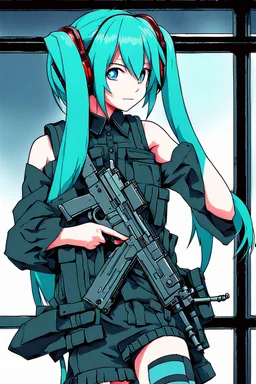 hatsune miku with a ak-47