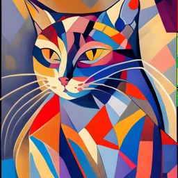 retrato de um gato pintado por kandinsky, em cores de tons claros