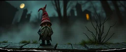 style John Atkinson Grimshaw,3d airbrush render, darkling slender gnome , pinhole cam, airbrush 3d rendering, torn edges on border