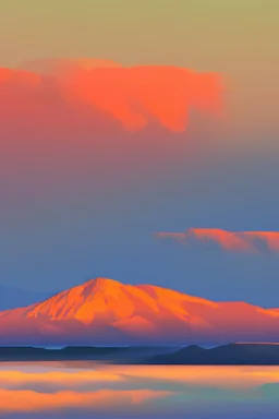 basic paint of big rock mountains with and orange dawn sky with no clouds close montains