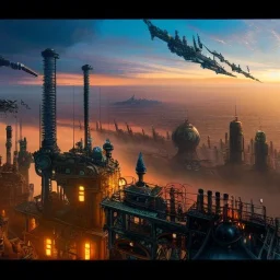 fullbody Drawing of 'sketch of steampunk cities as in the movie mortal engines(2018)',intricate detail,andrea bonelli,Kilian Eng,Ohrai,evan lee,Aleksandr Sidelnikov,KyuYong Eom,three quarters frontal aerial view,toned colors,32k