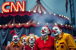 a group of clowns in front of the circus with a CNN logo