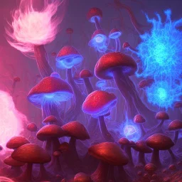 Spherical Frost metal magic armoured pink lightning Mycelium giant blob red MUSHROOM flower BURNING IN BLUE FLAMES hellfire abyss stars SPACE lANDSCAPE