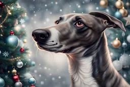 Imagine/ greyhound dog, Christmas card,Hyper-detailed ,8k, by xanuth