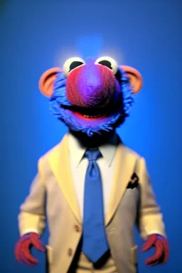 Waist up muppet Portrait, joe Biden as muppet doll, Blue suit, photo studio, blue background, unreal engine 5, concept art, art station, god lights, ray tracing, RTX, lumen lighting, ultra detail, volumetric lighting, 3d.