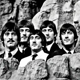 The faces of the Beatles on Mount Rushmore.