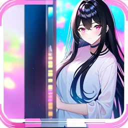 Clear focus, 8k, beautiful lighting, vibrant colors, girl, black hair, long hair, pink eyes,