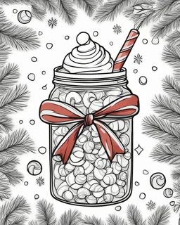 Outline for cute Christmas coloring pages with Candy canes in a jar, sketch style, full body, only use outline, mandala style, clean line art, white background, no shadows and clear and well outlined