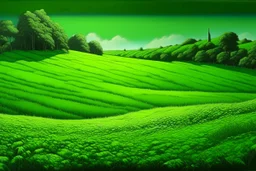 A green field with bio life painted by Frank Wilson