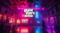 create a GTA STYLE BACKGROUND loading screen set in a night club without any people in it