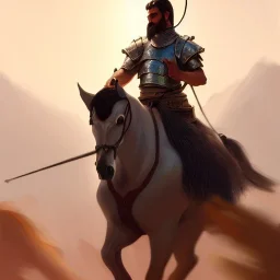 ultra detailed portrait of Jacobo Santiago Mozos riding an arabian horse,wearing plate armor, extremely detailed digital painting, in the style of fenghua zhong and ruan jia and jeremy lipking and peter mohrbacher, mystical colors, rim light, beautiful lighting, 8 k, stunning scene, raytracing, octane, trending on artstation