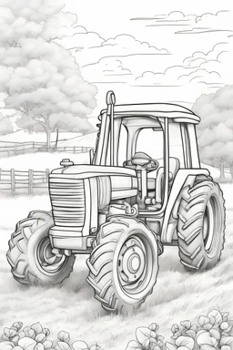 coloring page for kids, TRACTOR, thick outline, low details, no shading, no color