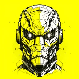 monotone robot face, sci fi, low details, polygonal, black ink, yellow plain background