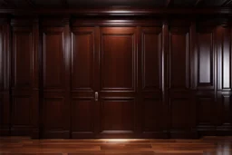 dark oak panelled office showing closed door.Photorealistic