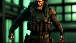 ps2 graphic, military, male, sci fi, game character, full body, t-pose, 3d render, old school shooter, middle aged, beard,