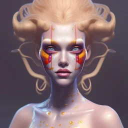 Very beautiful clown girl,beautiful real skin, symmetrical, curl hair, soft lighting, ultra detailed face, concept art, digital painting, looking into camera, octane render, art by artstation