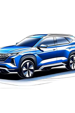 outline of hyundai tucson 2023 facelift in the color blue white background no mirror