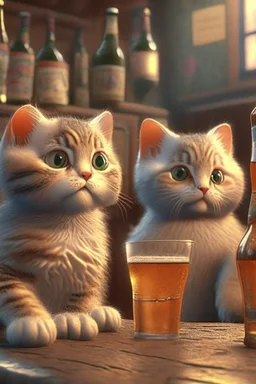 Cute CGI cats in a pub