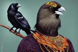 A crow wearing a custome of a cat