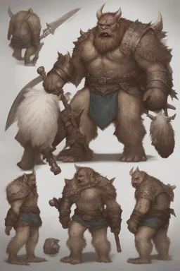 Dnd a bugbear with white fur and leather armor