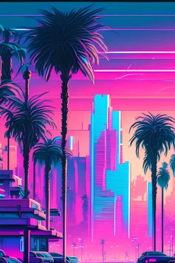 A mesmerizing vaporwave artwork, exuding a serene and nostalgic atmosphere. It depicts a dreamlike cityscape, bathed in intense hues of pastel pinks and blues, with towering neon-lit buildings and palm trees casting long shadows. The image is a digital painting, meticulously created with intricate details and smooth gradients, showcasing the artist's exceptional skill and attention to aesthetics. Transporting viewers to a retro-futuristic realm, this visually stunning masterpiece captures the es