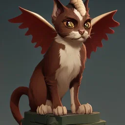 A cute friendly cat looking gargoyle pet with goat horns and wings Nick Harris style