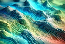 Colorado topographic digital background, A light colored surface, in the style of fluid glass sculptures, octane render, rainbowcore, hyperrealistic precision, transparent/translucent mediu