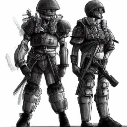 portrait of 2 techno soldiers warrior by anime