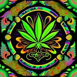 Marijuana, pattern, splash color, bright colors, neon, Psychedelic, detail, 8k, bright light, round edges