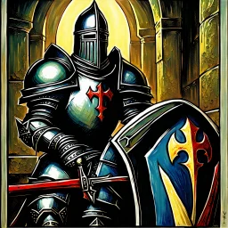 90's TCG art retro fantasy art of knight crusader