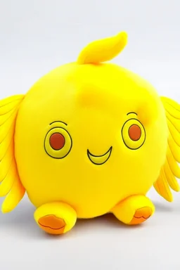 A fluf yellow ball with wings. Toy.