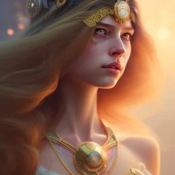 Brasilian galactic princess , cute, beautiful, long hair, wavy hair, black eyes, head and shoulders portrait, cinematic, 8k, resolution concept art portrait by Greg Rutkowski, Artgerm, WLOP, Alphonse Mucha dynamic lighting hyperdetailed intricately detailed